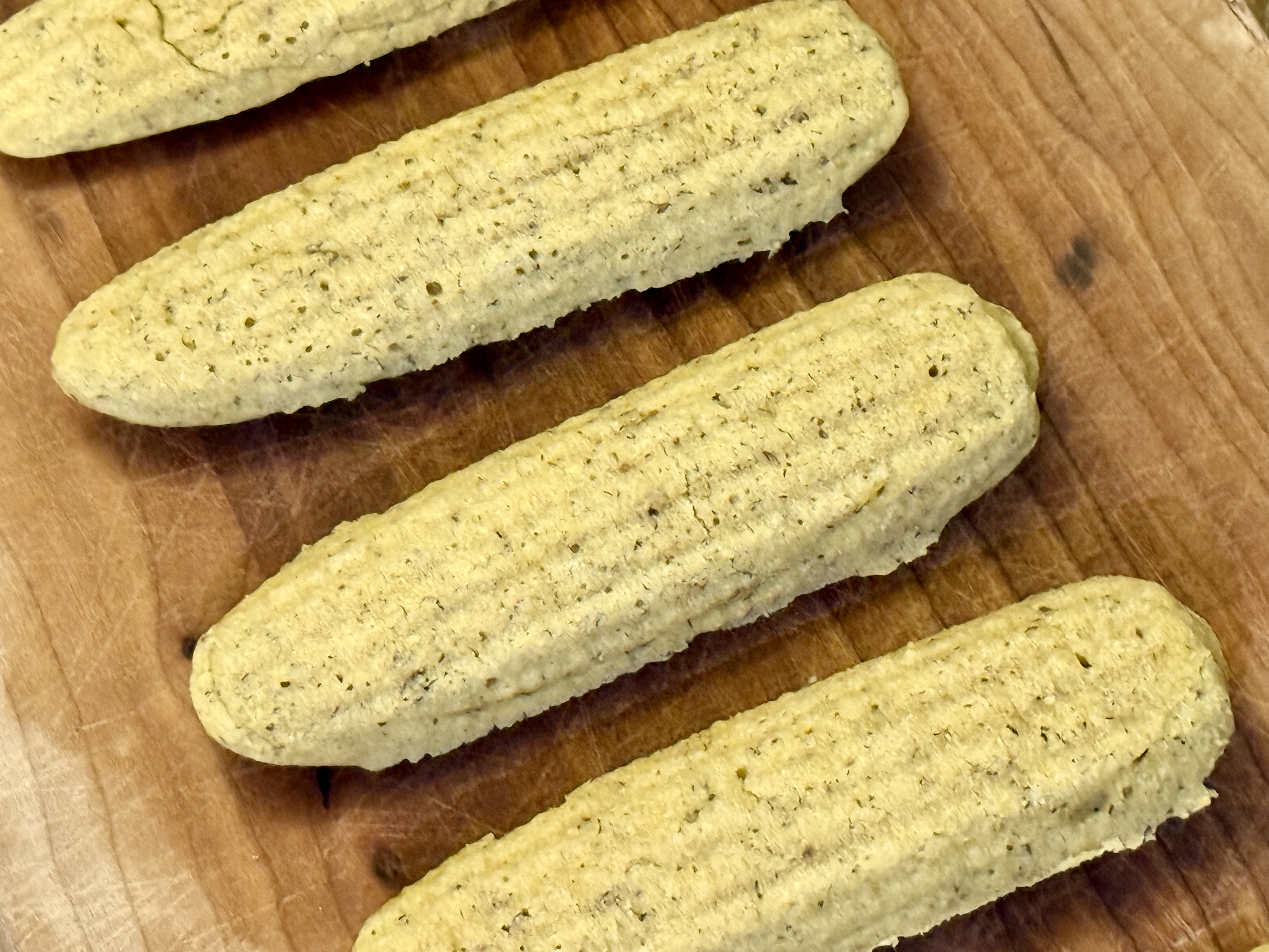 Cornbread baked in the shape of corn on the cob.